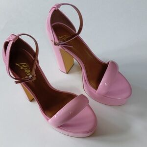 LILIANA Women's Pink Platform Block Heel Open Toe  Ankle-Strap Heels Size 7.5